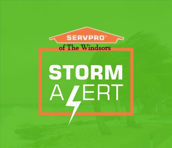Green background that reads "Storm Alert" with the SERVPRO of The Windsors Logo above it