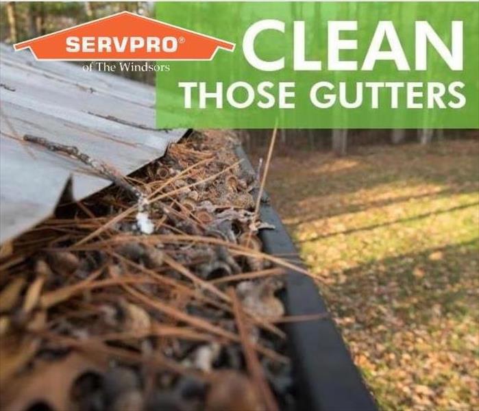 gutters in ct filled with leaves, SERVPRO logo