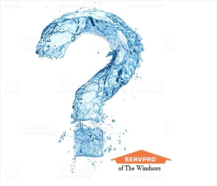 SERVPRO logo and blue question mark made of water