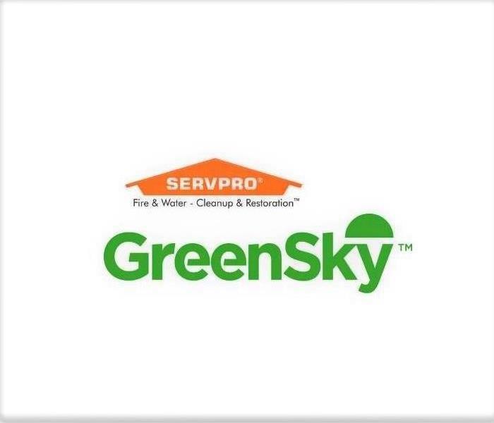 white background, servpro logo, green sky logs, script servpro greensky