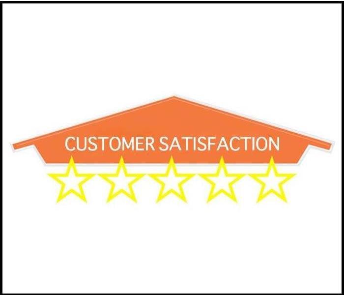 Orange SERVPRO Logo with the words Customer Satisfaction in white letters, & 5 Gold stars underneath
