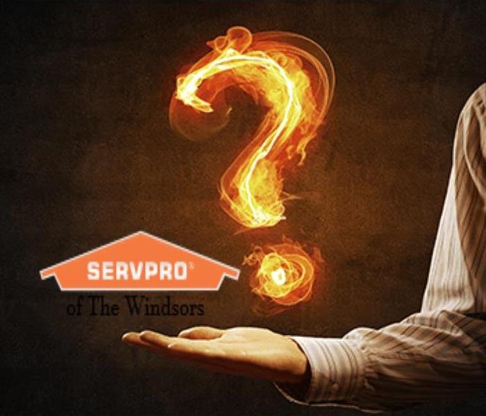 Question mark that is made out of flames on a white background with SERVPRO of The Windsors Logo stamped